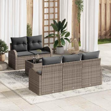 vidaXL Tuinbank Set 6 st Grijs poly rattan, Verzenden, Nieuw