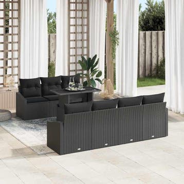 vidaXL Tuinbank Set 8 st Zwart poly rattan, Verzenden