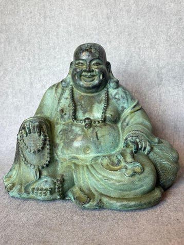 Budai Happy Boeddha 24 cm / 3.2 kg - Brons - China, Antiek en Kunst