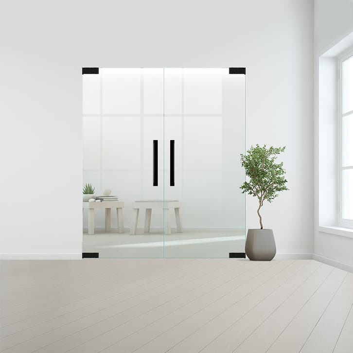 Glazen dubbele binnendeur zonder kozijn zwart beslag-Blank g, Doe-het-zelf en Bouw, Glas en Ramen, Nieuw, Verzenden