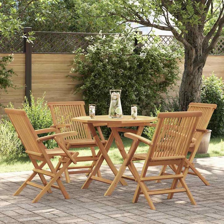 vidaXL 5-delige Tuinset massief teakhout, Tuin en Terras, Tuinsets en Loungesets, Tuinset, Nieuw, Verzenden