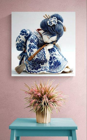 NYX (XX) - Porcelain Dreams – Japanese Geisha in Blue &, Antiquités & Art