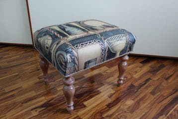 Poef - bekleed met vintage stof van Fornasetti - Hout,