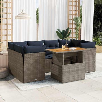vidaXL 7-delige Loungeset met kussens poly rattan grijs, Verzenden, Nieuw, Loungeset