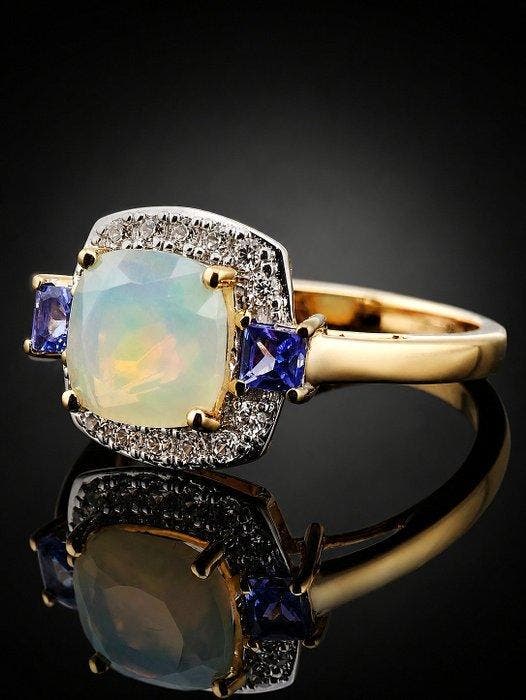 Zonder minimumprijs - Ring Kussenopaalring - 925, Handtassen en Accessoires, Ringen
