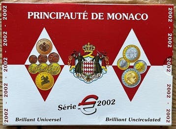 Monaco, France. Series 1 Cent - 2 Euro 2002 - with 1, 2 and
