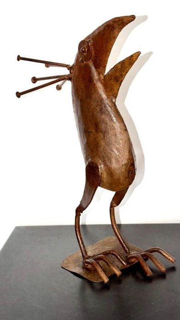 Sculpture, Oiseau à crête en métal vernis - 32 cm - Fer