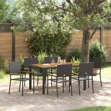 vidaXL Tuin Eettafel Set 7 st Zwart poly rattan, Verzenden, Nieuw