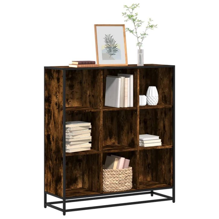 vidaXL Boekenkast 97,5x33x107,5 cm hout en metaal gerookt, Huis en Inrichting, Kasten | Boekenkasten, Nieuw, Verzenden