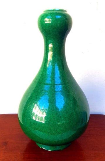 Fijn paar Chinese monochrome Apple Green craquelé-glas