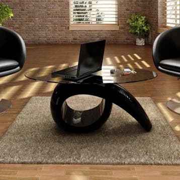 vidaXL Salontafel met ovaal glazen tafelblad hoogglans zwart, Verzenden, Nieuw