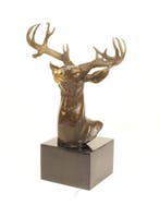 sculptuur, Large Handmade Bronze Sculpture – Deer Head,