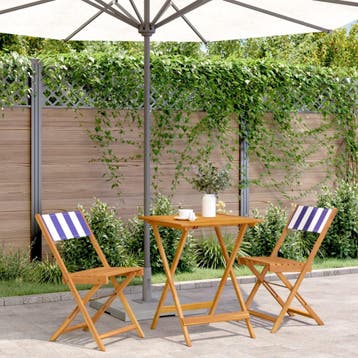 vidaXL 3-delige Bistroset stof en massief hout blauw en wit, Verzenden, Nieuw