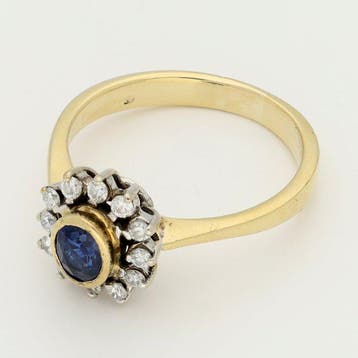 Bague - 18 carats Or jaune, Or blanc - Diamant - Saffier, Nieuw