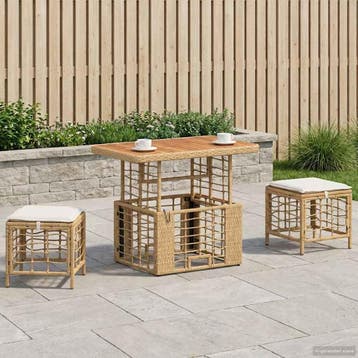 vidaXL Tuin Eettafel Set 3 st Natuurlijk en Wit, Verzenden, Nieuw