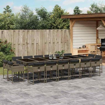 vidaXL 17-delige Tuinset met kussens poly rattan grijs, Verzenden, Nieuw, Tuinset