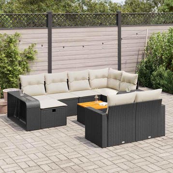 vidaXL 11-delige Loungeset met kussens poly rattan zwart, Verzenden, Loungeset