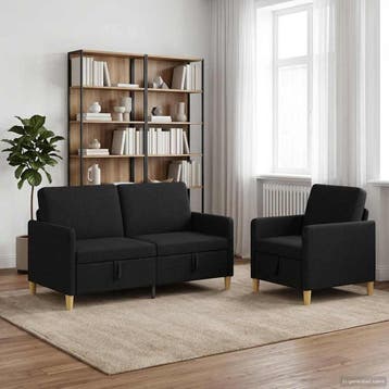 vidaXL Sofa Set Met Opslag 2 st Zwart Polyester, Huis en Inrichting, Verzenden, Nieuw