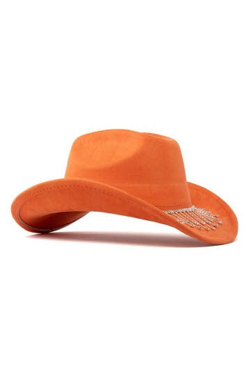 KIMU® Cowboyhoed Oranje Strass Steentjes Roestbruin Cowgirl, Kleding | Dames, Ophalen of Verzenden, Nieuw