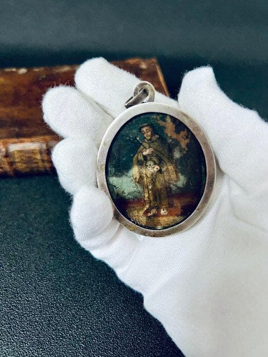 Reliekhouder - Glas, Zilver - 1750-1800 - Devotie-medaillon, Antiek en Kunst, Kunst | Niet-Westerse kunst