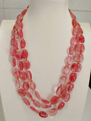 Natuurlijke roze agaatketting. Lange, prachtige ketting. -