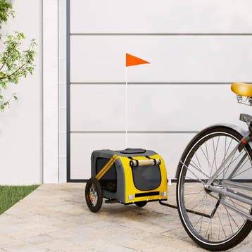 vidaXL Hondenfietstrailer oxford stof en ijzer geel en grijs, Verzenden
