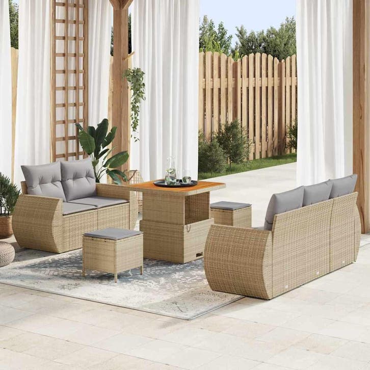 vidaXL Tuinbank Set 8 st 5-Aantal zitplaatsen Beige en, Tuin en Terras, Tuinsets en Loungesets, Nieuw, Verzenden