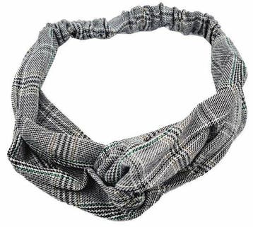 Haarband Twist 5cm – Retro Ruitprint – Gladde Stof – Zwart, Nieuw
