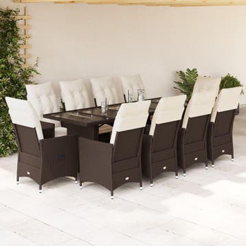 vidaXL 11-delige Bistroset met kussens poly rattan bruin, Verzenden, Nieuw