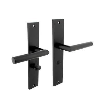Deurklink Bastian op schild met WC slot 63/8 mm mat zwart..., Ophalen of Verzenden, Nieuw, Overige materialen, Klink of Kruk