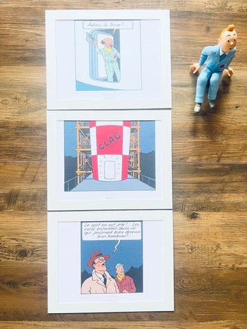 Hergé – Tintin “Objectif Lune” – 3 offizielle Lithografien, Nieuw