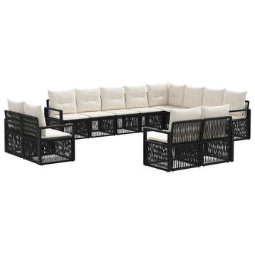 vidaXL Tuinbank Set 12 pcs Zwart poly rattan, Verzenden, Nieuw
