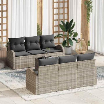 vidaXL Tuinbank Set 7 st Lichtgrijs poly rattan, Verzenden