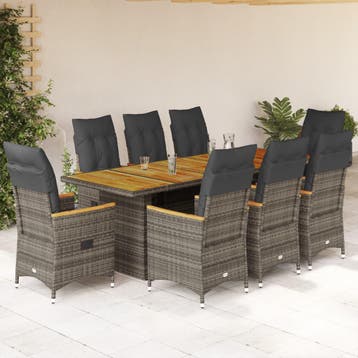 vidaXL 9-delige Bistroset met kussens poly rattan grijs, Verzenden, Nieuw