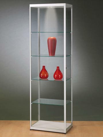 *TIP*  Luxe glazen vitrinekast aluminium 60 cm, Ophalen of Verzenden