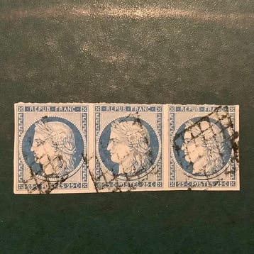 Frankrijk 1849 - 25 cent Ceres in strip van drie - Yvert 4, Gestempeld