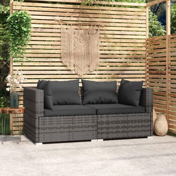 vidaXL Tweezitsbank met kussens poly rattan grijs, Tuin en Terras, Verzenden, Nieuw