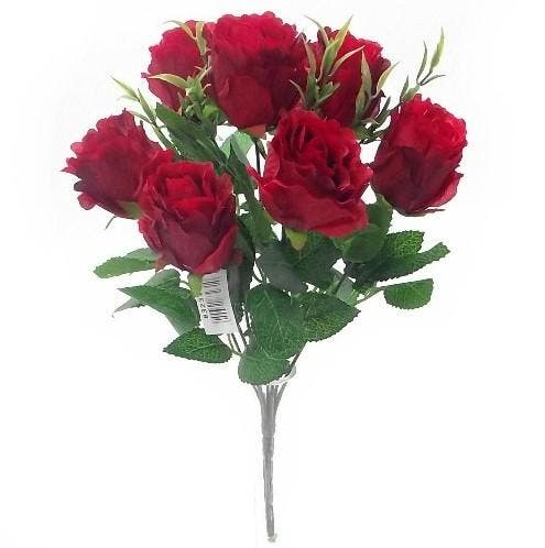 Zijden roos sweety crinkled rosebud bush with grass rood per, Maison & Meubles, Accessoires pour la Maison | Plantes & Fleurs artificielles