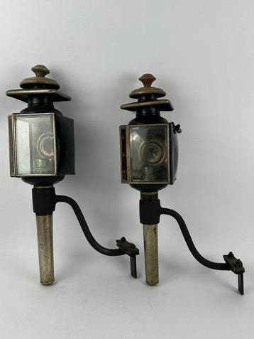 Olielamp (2) - Metaal, Glas - Een paar koetslampen