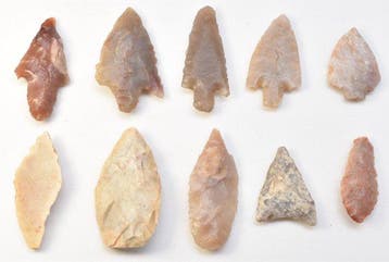 Neolithisch Jasper, Flint 10 pijlpunten AA++ (Zonder