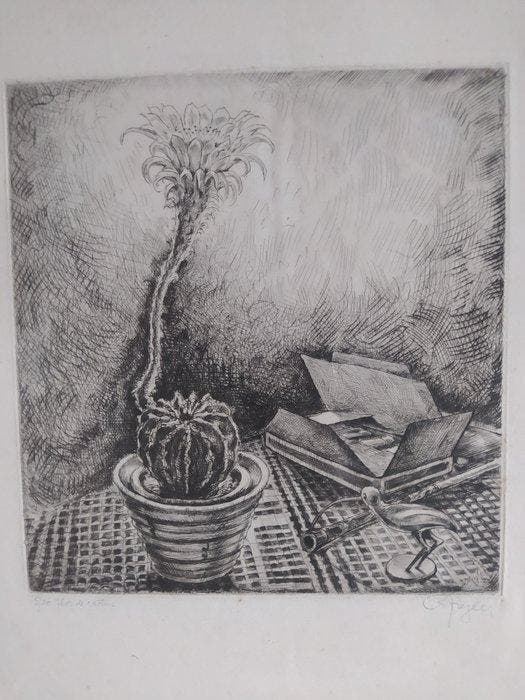 Carlos Spiegler (XX) - Flor de cactus, Antiquités & Art, Antiquités | Autres Antiquités