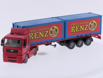 Schaal 1:55 Siku 3424 containertruck MAN Circus Renz #9785, Ophalen of Verzenden, Gebruikt, SIKU