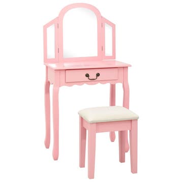 vidaXL Kaptafel met kruk 65x36x128 cm paulowniahout MDF roze, Huis en Inrichting, Verzenden, Nieuw