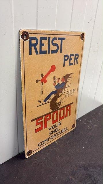 Vintage Nederlands Spoorwegen Veiligheidsbord – “Reist per