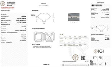 1 pcs Diamant (Natuurlijk) - 1.22 ct - Carré - D (kleurloos), Nieuw