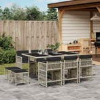 vidaXL 11-delige Tuinset met kussens poly rattan lichtgrijs, Verzenden, Nieuw, Tuinset