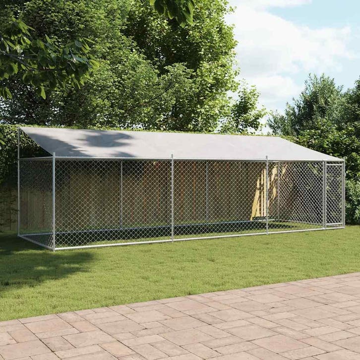 vidaXL Hondenhok met dak en deur 6x2x2 m gegalvaniseerd, Animaux & Accessoires, Caisses pour chiens, Envoi