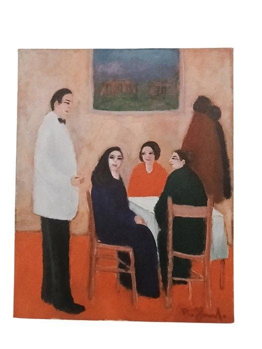 Raffaele Frumenti (1922 – 2002) - Trattoria romana, Antiek en Kunst, Kunst | Schilderijen | Klassiek