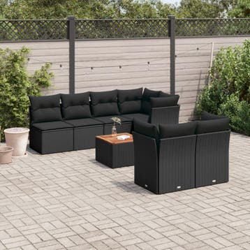 vidaXL 8-delige Loungeset met kussens poly rattan zwart, Verzenden, Nieuw, Loungeset