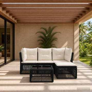 vidaXL Tuinbank Set 5 st Zwart poly rattan, Verzenden, Nieuw